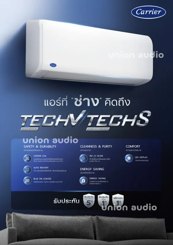 แอร์ Carrier แอร์ผนังแคเรียร์ รุ่น 38NVAA010 / 42NVAA010 – 38NVAA024 / 42NVAA24 TECH-V INVERTER 9000-24500 TECH-S เทคเอส