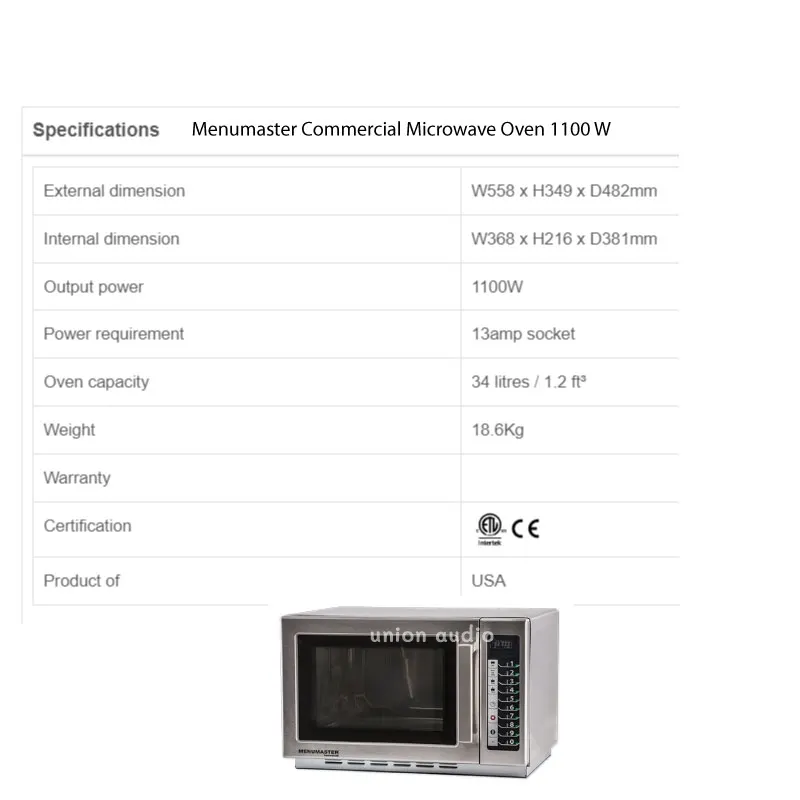 Menumaster Commercial Microwave Oven 1100 W 34 litres RCS511TS เตาไมโครเวฟ เตาไมโครเวฟคอมเมอร์เชียล 34 ลิตร RCS511TS