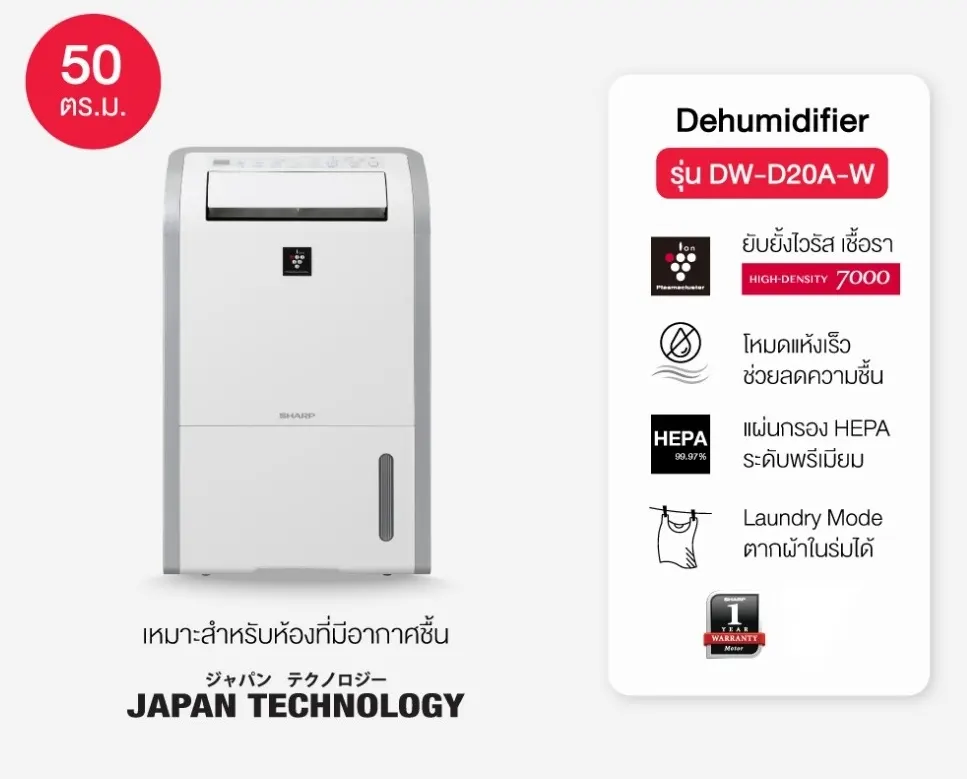 SHARP เครื่องฟอกอากาศ รุ่น FP-J30TA-B 23 ตารางเมตร / ในรถยนต์ ชาร์ป รุ่น IG-NX2B-B 3.6 ตรม. / SHARP เครื่องลดความชื้น รุ