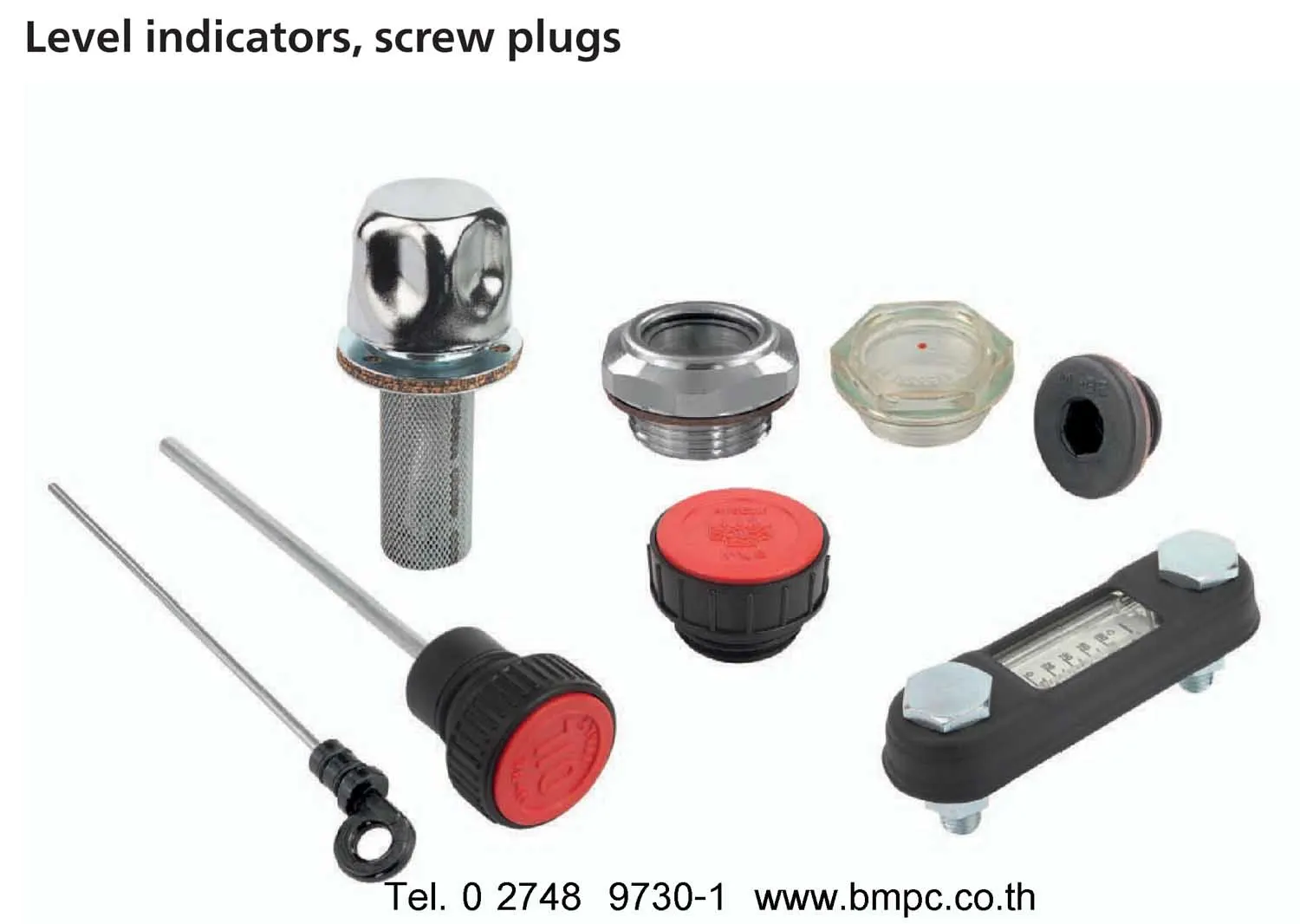 Column level gauge, Oil level indicator, oil sight glasses, Plastic oil plug, Vent screw, Dipstick, Filler neck