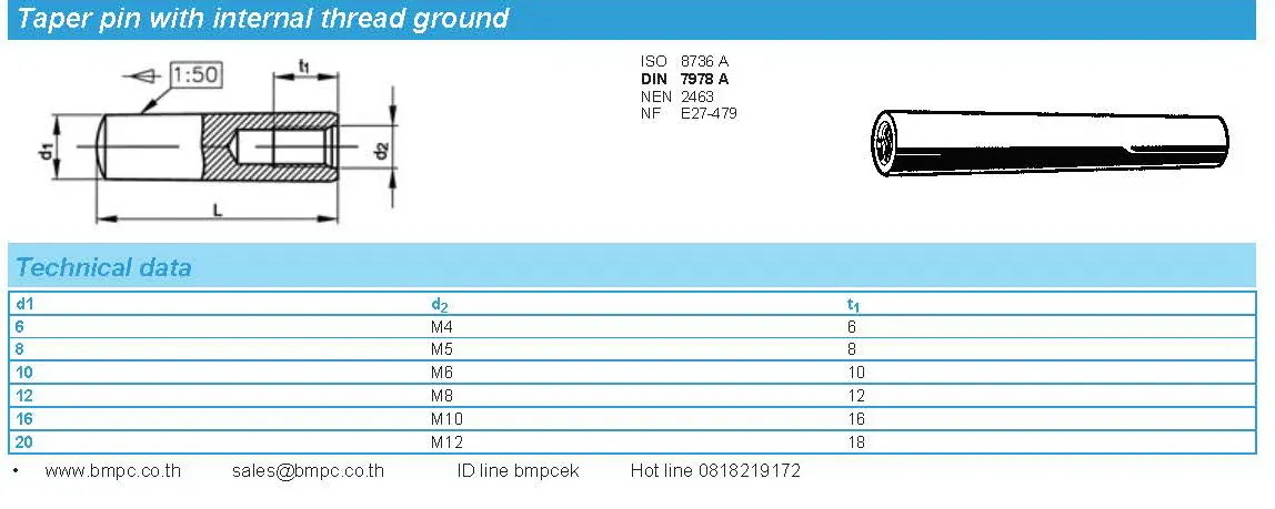 Parallel pin, pin with thread, สลักแบบมีเกลียวใน, Paralles with female thread, แหวนพับ,  แหวนพับล๊อกน๊อต, แหวนดีสสปริง