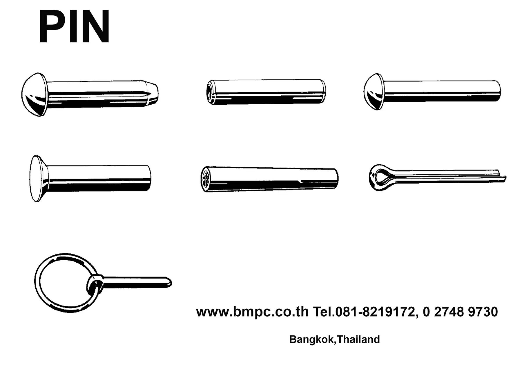 Parallel pin, pin with thread, สลักแบบมีเกลียวใน, Paralles with female thread, แหวนพับ,  แหวนพับล๊อกน๊อต, แหวนดีสสปริง