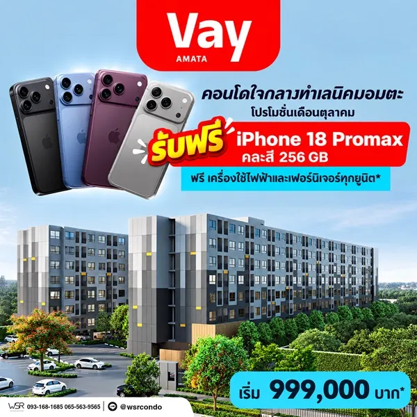 Vay Amata คอนโดแต่งครบ ใกล้ นิคมฯ อมตะ แต่งครบ เครื่องใช้ไฟฟ้า เข้าอยู่ได้เลย โทร 065-563-9565
