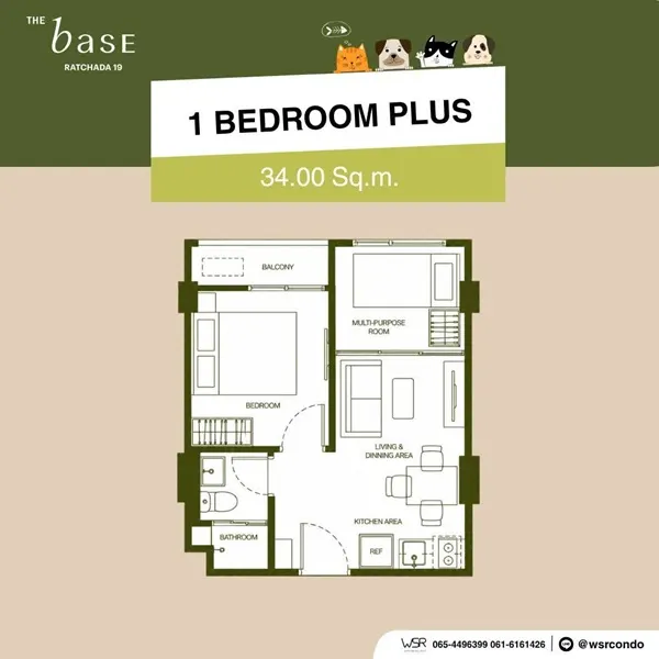 The Base Ratchada 19 คอนโด Pet-Friendly ทำเลรัชดาฯ ใกล้ MRT รัชดาภิเษก โทร 082-9946364