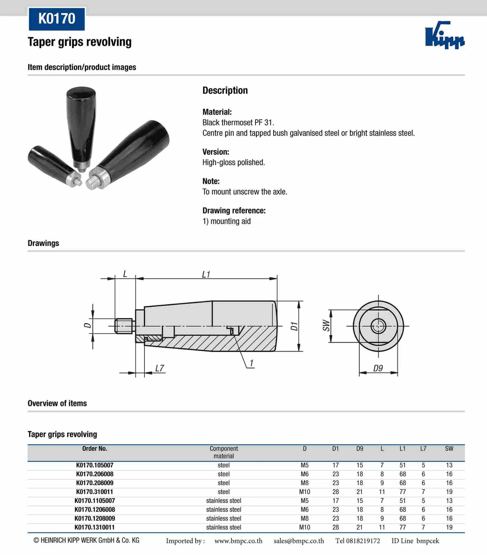 Revolving taper grips, ด้ามขันหมุนรอบตัวได้, Revolving handle, แหวนดีสสปริง, แหวนรองสำหรับงาน High axial load,  แหวนโค้ง