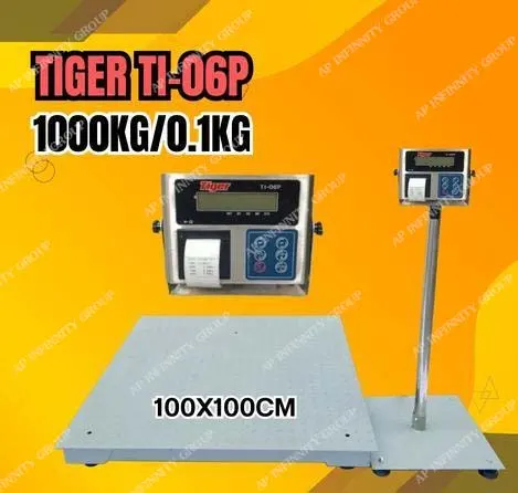 เครื่องชั่งดิจิตอลตั้งพื้นขนาดใหญ่ 1000Kg  แท่นชั่ง100x100cm. ยี่ห้อ TIGER รุ่น TI-06P พร้อมปริ้นสติ๊กเกอร์ในตัว