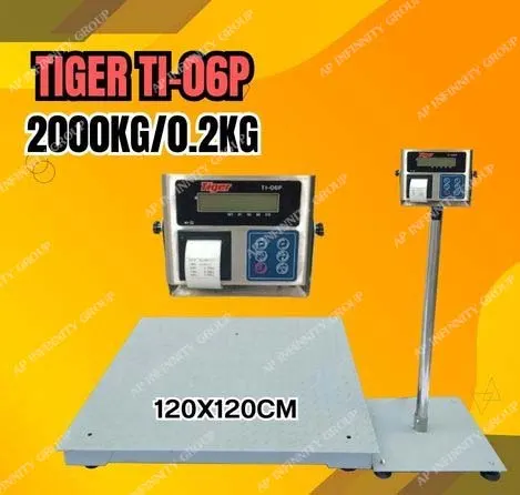 เครื่องชั่งดิจิตอลตั้งพื้นขนาดใหญ่ 2000Kg แท่นชั่ง120x120cm. ยี่ห้อ TIGER รุ่น TI-06P พร้อมปริ้นสติ๊กเกอร์ในตัว
