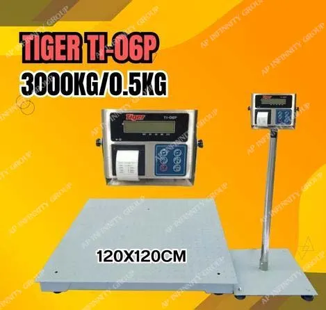 เครื่องชั่งดิจิตอลตั้งพื้นขนาดใหญ่ 3000Kg แท่นชั่ง120x120cm. ยี่ห้อ TIGER รุ่น TI-06P พร้อมปริ้นสติ๊กเกอร์ในตัว