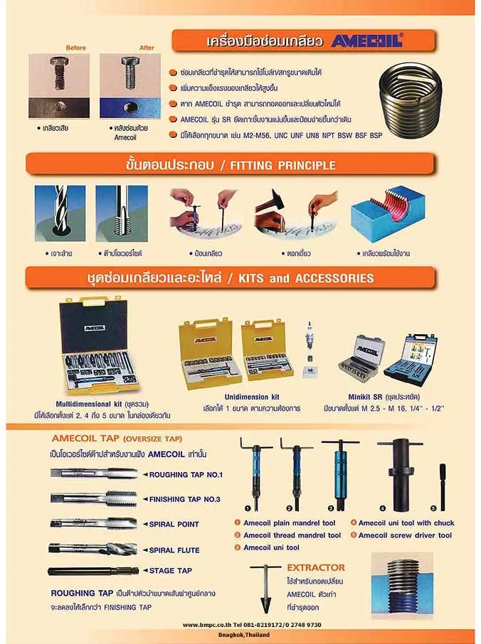 Amecoil, thread repair kit, ชุดซ่อมเกลียว, wire thread insert, Monokit SR, ชุดสปริงซ่อมเกลียว, Schnorr, Ensat, Clavsert